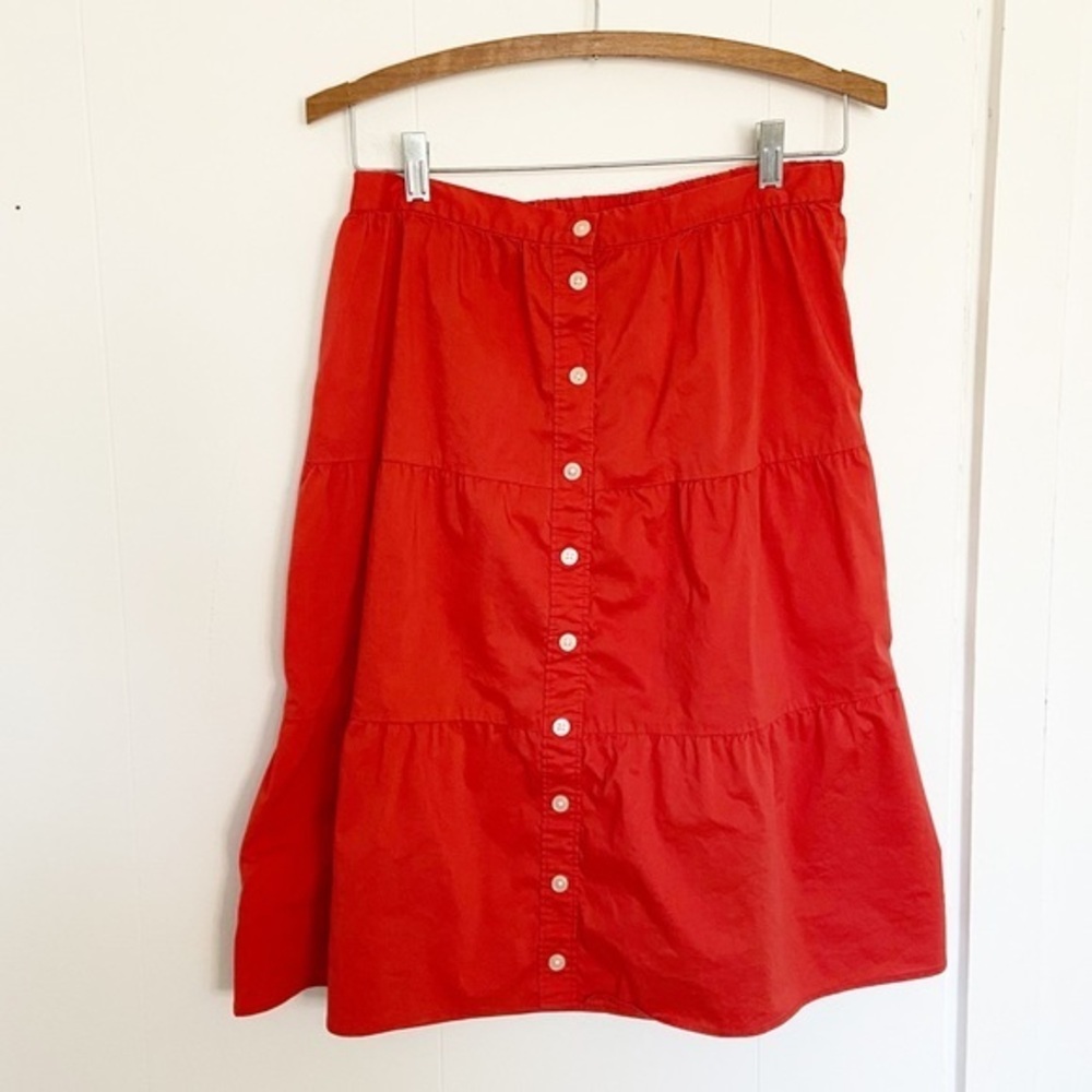 Loft red tiered midi skirt‎ button front elastic waist small